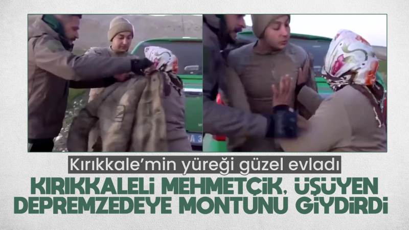 Kırıkkaleli Mehmetçik, depremzedeye montunu verdi