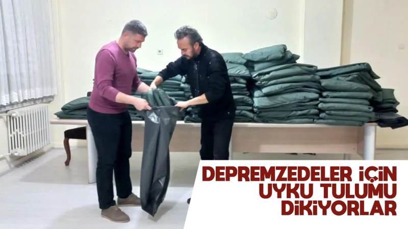 Depremzedeler için uyku tulumu dikiyorlar 