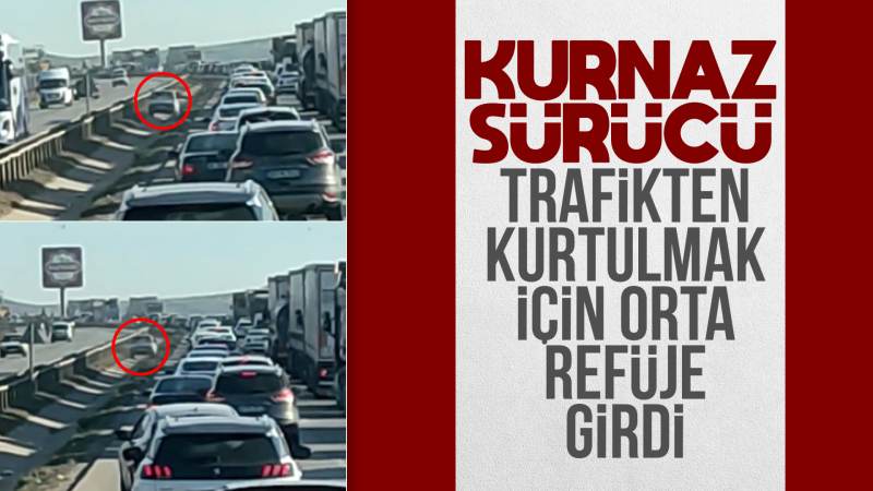 Kurnaz sürücü, trafikten kurtulmak için su kanalına indi