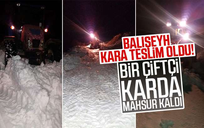 Balışeyh’te kar nedeniyle kapanan yolda bir çiftçi mahsur kaldı