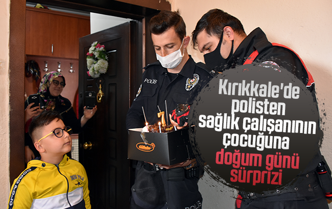 Polis ekiplerinden, sağlık çalışanının çocuğuna doğum günü