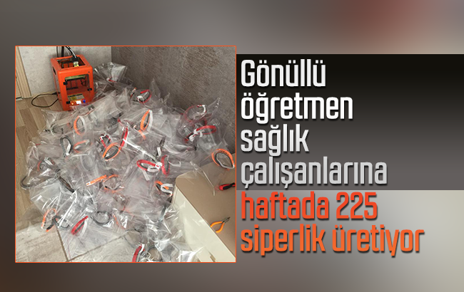 Gönüllü öğretmen, sağlık çalışanlarına siperlik üretiyor