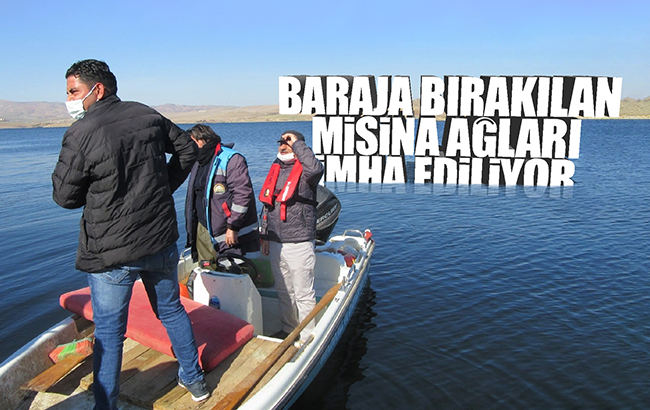 Kaçak avcıların baraja bıraktığı misina ağı imha edildi