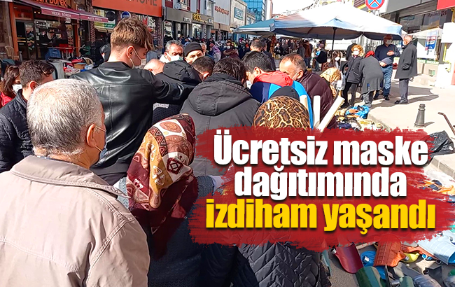 Ücretsiz maskeyi duyan koştu: İzdiham yaşandı